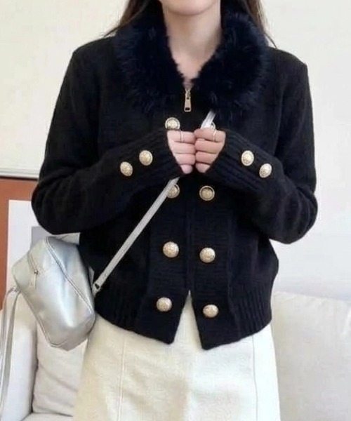 yuue' ( wear )(ユーイ)の「ファー付きダブルジップナポレオンカーディガン(カーディガン/ボレロ・レディース・ブラック/グレー/アイボリー・FREE)」の16枚目の写真