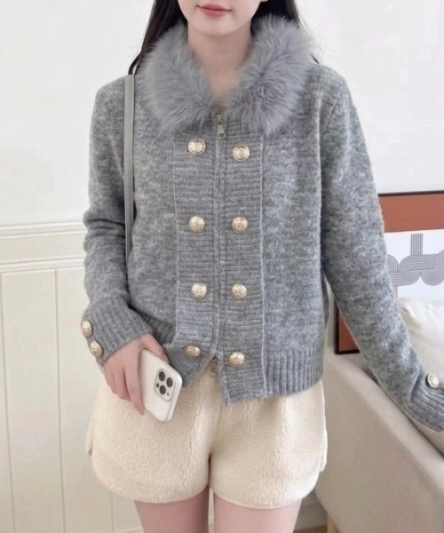 yuue' ( wear )(ユーイ)の「ファー付きダブルジップナポレオンカーディガン(カーディガン/ボレロ・レディース・ブラック/グレー/アイボリー・FREE)」の10枚目の写真