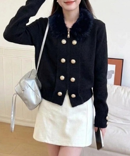 yuue' ( wear )(ユーイ)の「ファー付きダブルジップナポレオンカーディガン(カーディガン/ボレロ・レディース・ブラック/グレー/アイボリー・FREE)」の14枚目の写真