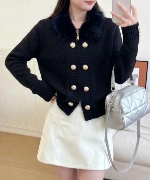 yuue' ( wear )(ユーイ)の「ファー付きダブルジップナポレオンカーディガン(カーディガン/ボレロ・レディース・ブラック/グレー/アイボリー・FREE)」の15枚目の写真