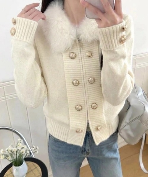 yuue' ( wear )(ユーイ)の「ファー付きダブルジップナポレオンカーディガン(カーディガン/ボレロ・レディース・ブラック/グレー/アイボリー・FREE)」の5枚目の写真
