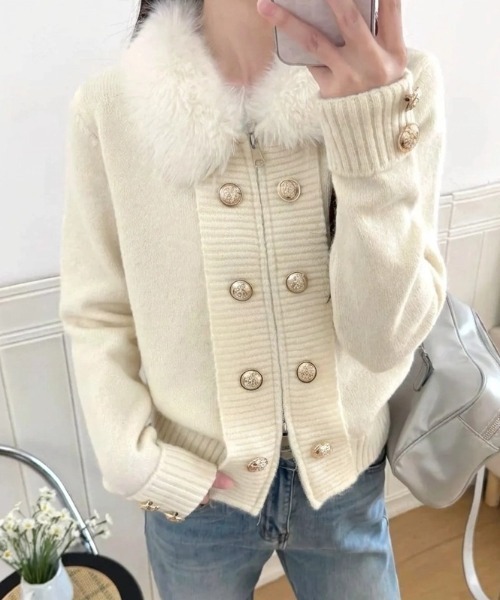 yuue' ( wear )(ユーイ)の「ファー付きダブルジップナポレオンカーディガン(カーディガン/ボレロ・レディース・ブラック/グレー/アイボリー・FREE)」の8枚目の写真