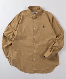 【80】【U.S. POLO ASSN./ユーエスポロアッスン】ツイルピーチ ボタンダウンシャツ/オーバーサイズ/ロゴ刺繍/長袖/綿100%/羽織/BD/トラッド/アメカジ/ユニセックス/レディース/メンズ