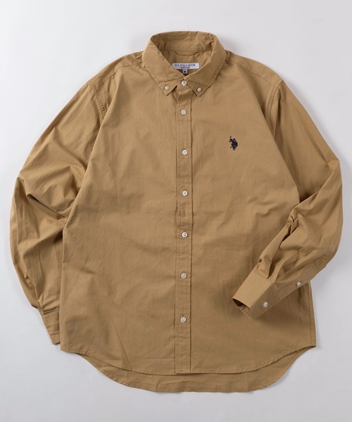 U.S. POLO ASSN.（ユーエスポロアッスン）の「【80】【U.S. POLO ASSN./ユーエスポロアッスン】ツイルピーチ ボタンダウンシャツ/オーバーサイズ/ロゴ刺繍/長袖/綿100%/羽織/BD/トラッド/アメカジ/ユニセックス/レディース/メンズ（シャツ/ブラウス・メンズ・オリーブ/ピンク/ブルー/オフホワイト/ネイビー/ベージュ・M/L/XL）」の3枚目の写真