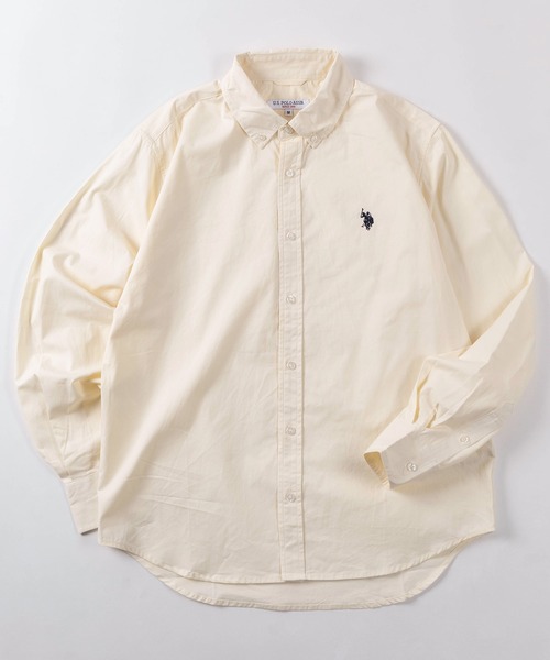 U.S. POLO ASSN.（ユーエスポロアッスン）の「【80】【U.S. POLO ASSN./ユーエスポロアッスン】ツイルピーチ ボタンダウンシャツ/オーバーサイズ/ロゴ刺繍/長袖/綿100%/羽織/BD/トラッド/アメカジ/ユニセックス/レディース/メンズ（シャツ/ブラウス・メンズ・オリーブ/ピンク/ブルー/オフホワイト/ネイビー/ベージュ・M/L/XL）」の2枚目の写真