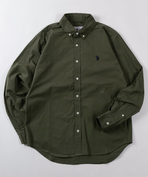 U.S. POLO ASSN.（ユーエスポロアッスン）の「【80】【U.S. POLO ASSN./ユーエスポロアッスン】ツイルピーチ ボタンダウンシャツ/オーバーサイズ/ロゴ刺繍/長袖/綿100%/羽織/BD/トラッド/アメカジ/ユニセックス/レディース/メンズ（シャツ/ブラウス・メンズ・オリーブ/ピンク/ブルー/オフホワイト/ネイビー/ベージュ・M/L/XL）」の4枚目の写真
