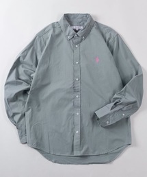 【80】【U.S. POLO ASSN./ユーエスポロアッスン】ツイルピーチ ボタンダウンシャツ/オーバーサイズ/ロゴ刺繍/長袖/綿100%/羽織/BD/トラッド/アメカジ/ユニセックス/レディース/メンズ