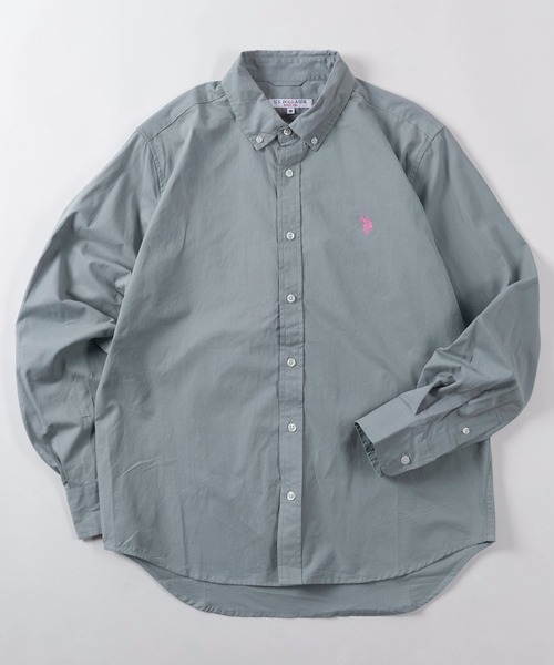 U.S. POLO ASSN.（ユーエスポロアッスン）の「【80】【U.S. POLO ASSN./ユーエスポロアッスン】ツイルピーチ ボタンダウンシャツ/オーバーサイズ/ロゴ刺繍/長袖/綿100%/羽織/BD/トラッド/アメカジ/ユニセックス/レディース/メンズ（シャツ/ブラウス・メンズ・オリーブ/ピンク/ブルー/オフホワイト/ネイビー/ベージュ・M/L/XL）」の6枚目の写真