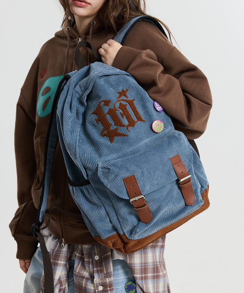 HOODHOOD(フッドフッド)の「ブークレ アップリケ コーデュロイ バックパック ダストブルー(バックパック/リュック・レディース・その他・FREE)」の2枚目の写真