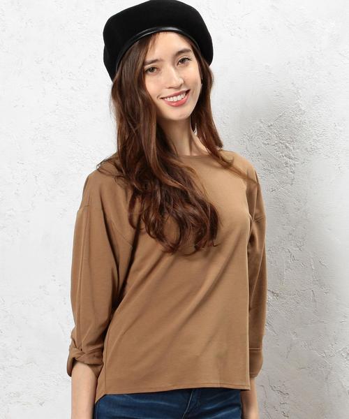 green label relaxing(グリーンレーベルリラクシング)の「CR ポンチ ソデネジレ 7SL PO カットソー◆(Tシャツ/カットソー・レディース・ブラウン/オフホワイト/ブラック・FREE)」の3枚目の写真