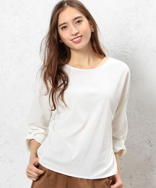 green label relaxing(グリーンレーベルリラクシング)の「CR ポンチ ソデネジレ 7SL PO カットソー◆(Tシャツ/カットソー・レディース・ブラウン/オフホワイト/ブラック・FREE)」の1枚目の写真