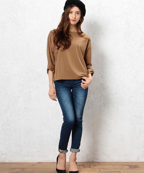 green label relaxing(グリーンレーベルリラクシング)の「CR ポンチ ソデネジレ 7SL PO カットソー◆(Tシャツ/カットソー・レディース・ブラウン/オフホワイト/ブラック・FREE)」の6枚目の写真