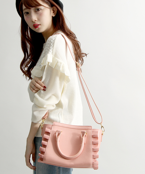 WEGO（ウィゴー）の「WEGO/フリルショルダーバッグ（ショルダーバッグ・レディース・グレー/ピンク/ブラック・FREE）」の3枚目の写真