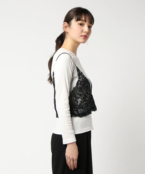 VENCEEXCHANGE（ヴァンスエクスチェンジ）の「レースキャミアンサンブル                   （Tシャツ/カットソー・レディース・ブラック/イエロー・MEDIUM）」の3枚目の写真