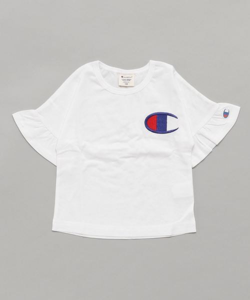Champion(チャンピオン)の「【Champion】フレアスリーブ刺繍Tシャツ(Tシャツ/カットソー・キッズ・グレー/ピンク/ブラック/ホワイト/ホワイト×ブラック・140/100/120/110/130)」の7枚目の写真