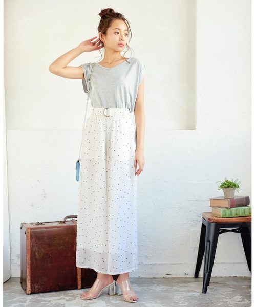 KOBE LETTUCE（コウベレタス）の「[ドット柄/フラワー柄]バックウエストゴムDカンベルトワイドパンツ レディース ボトムス[M2130]神戸レタス（その他パンツ・レディース・ホワイト/ブラック/イエロー系その他/グリーン系その他/ブラック系その他・FREE）」の8枚目の写真