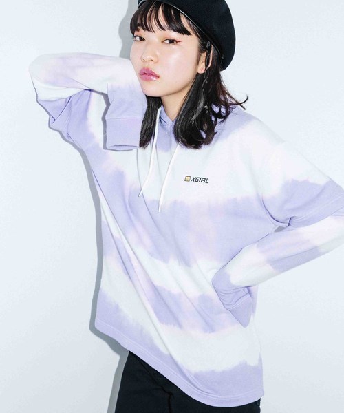 X-girl(エックスガール)の「TIE DYE LAYERED SWEAT HOODIE(パーカー)」|パープル