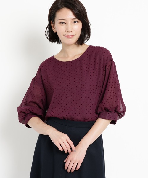 Sunauna(スーナウーナ)の「【洗える】フロッキードット袖コンブラウス(シャツ/ブラウス・レディース・ブラック/グリーン/ボルドー・40/38/34)」の3枚目の写真