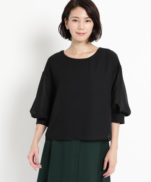 Sunauna(スーナウーナ)の「【洗える】フロッキードット袖コンブラウス(シャツ/ブラウス・レディース・ブラック/グリーン/ボルドー・40/38/34)」の4枚目の写真