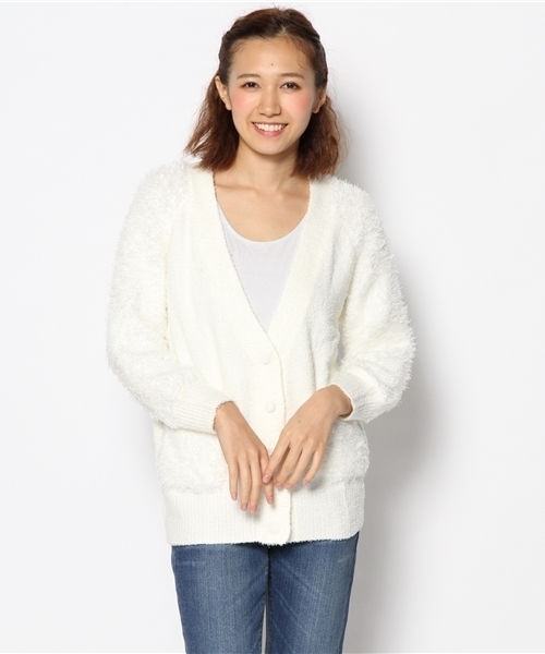 E hyphen world gallery(イーハイフンワールドギャラリー)の「フェザーミックス/カーディガン(カーディガン/ボレロ・レディース・ベージュ/ピンク/ネイビー/アイボリー・FREE)」の1枚目の写真