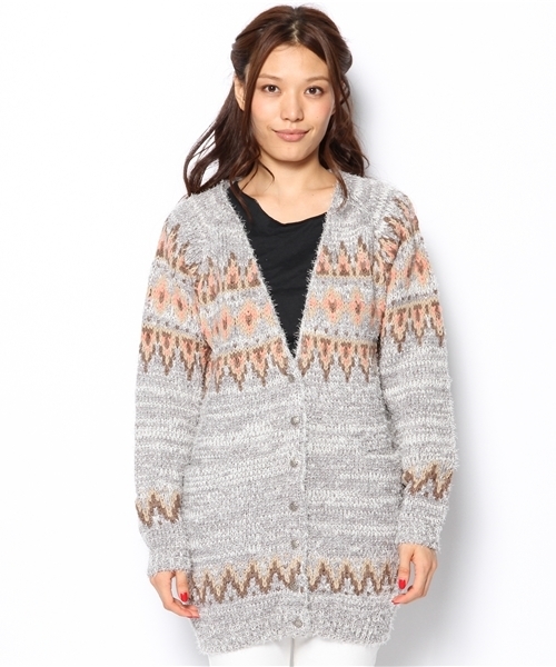 laule'a sunny side store(ラウレアサニーサイドストア)の「インターシャロングカーディガン(カーディガン/ボレロ・レディース・ベージュ/ピンク・FREE)」の3枚目の写真