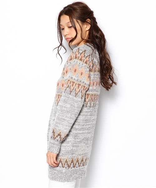 laule'a sunny side store(ラウレアサニーサイドストア)の「インターシャロングカーディガン(カーディガン/ボレロ・レディース・ベージュ/ピンク・FREE)」の4枚目の写真