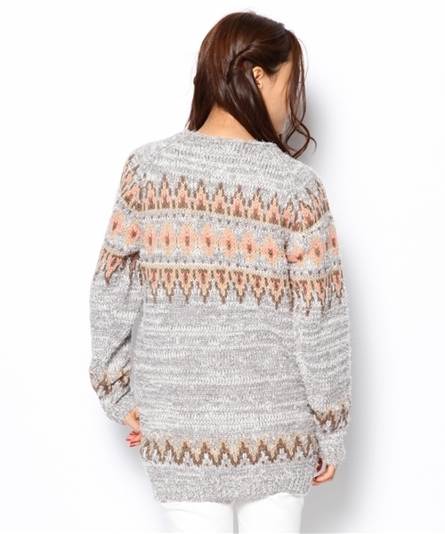 laule'a sunny side store(ラウレアサニーサイドストア)の「インターシャロングカーディガン(カーディガン/ボレロ・レディース・ベージュ/ピンク・FREE)」の5枚目の写真