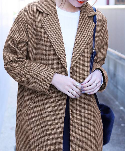 reca（レカ）の「フェイクウールタッチグレンチェック　ロング丈チェスターコート（チェスターコート・レディース・グレー/キャメル・FREE）」の6枚目の写真