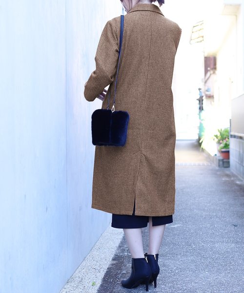 reca（レカ）の「フェイクウールタッチグレンチェック　ロング丈チェスターコート（チェスターコート・レディース・グレー/キャメル・FREE）」の13枚目の写真