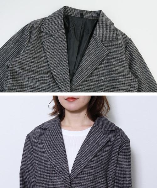 reca（レカ）の「フェイクウールタッチグレンチェック　ロング丈チェスターコート（チェスターコート・レディース・グレー/キャメル・FREE）」の7枚目の写真