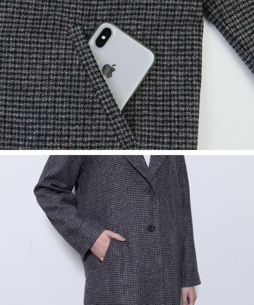 reca（レカ）の「フェイクウールタッチグレンチェック　ロング丈チェスターコート（チェスターコート・レディース・グレー/キャメル・FREE）」の11枚目の写真