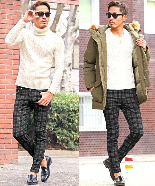 LUXSTYLE(ラグスタイル)の「総柄ツイルストレッチスキニーパンツ(その他パンツ・メンズ・ストライプ/チェック/チャコールグレー・S/M/L/XL)」の12枚目の写真