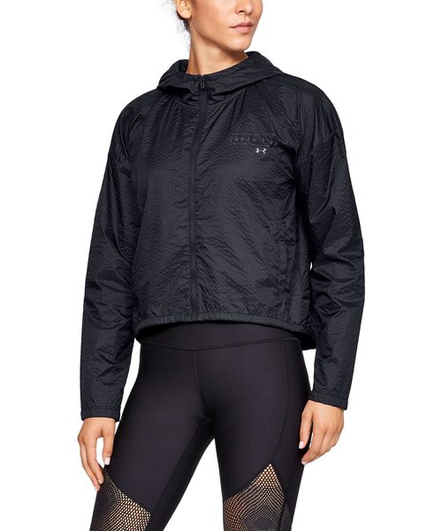 UNDER ARMOUR（アンダーアーマー）の「ウーマンズライフスタイルパーカー / ハイブリッドウーブンフルジップ（ナイロンジャケット・レディース・ブラック/ライトブルー・SM/LG/MD/XL）」の2枚目の写真