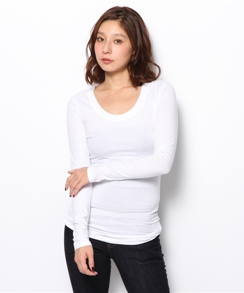 PLST(プラステ)の「クルーネックジャージー長袖カットソー(Tシャツ/カットソー・レディース・ホワイト/ブラック/ヘザーグレー/ネイビー・2)」の2枚目の写真