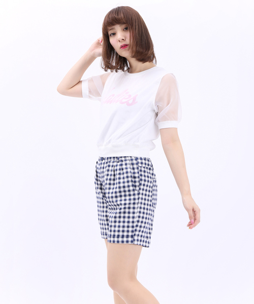 WEGO（ウィゴー）の「WEGO/ギンガムハイウエストタックショーツ（その他パンツ・レディース・ブラック/ブルー・FREE）」の2枚目の写真