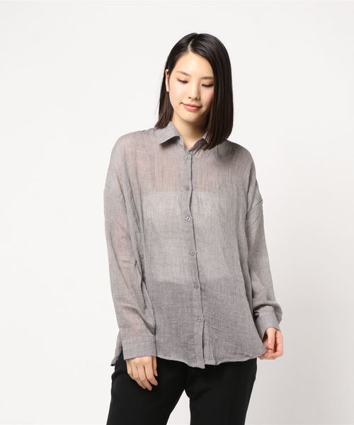 KOBE LETTUCE（コウベレタス）の「通気性バツグンで真夏も快適！選べる2タイプ シアーガーゼリラックスシャツ（シャツ/ブラウス・レディース・ベージュ/オレンジ/グレイッシュベージュ/オフホワイト/ブラック/グレー/ピンク/ブルー/ネイビー/ライトグレー/ライトピンク/イエロー系1/ネイビー系1/ベージュ系/ベージュ系1/ライトグレー系/ピンク系/ライトグレー系1/ホワイト系/イエロー系/ホワイト系1/ネイビー系/ピンク系1/ブラック系1/ブラック系/ミント/チャコールグレー/ホワイト系2/イエロー系2/ベージュ系2/ブルー系/ブルー系1/グレー系/ホワイト系3/ホワイト系4/イエロー系3/グリーン/グリーン系・FREE/2/1/3）」の12枚目の写真