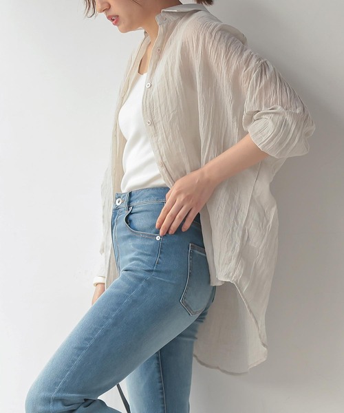 KOBE LETTUCE（コウベレタス）の「通気性バツグンで真夏も快適！選べる2タイプ シアーガーゼリラックスシャツ（シャツ/ブラウス・レディース・ベージュ/オレンジ/グレイッシュベージュ/オフホワイト/ブラック/グレー/ピンク/ブルー/ネイビー/ライトグレー/ライトピンク/イエロー系1/ネイビー系1/ベージュ系/ベージュ系1/ライトグレー系/ピンク系/ライトグレー系1/ホワイト系/イエロー系/ホワイト系1/ネイビー系/ピンク系1/ブラック系1/ブラック系/ミント/チャコールグレー/ホワイト系2/イエロー系2/ベージュ系2/ブルー系/ブルー系1/グレー系/ホワイト系3/ホワイト系4/イエロー系3/グリーン/グリーン系・FREE/2/1/3）」の11枚目の写真