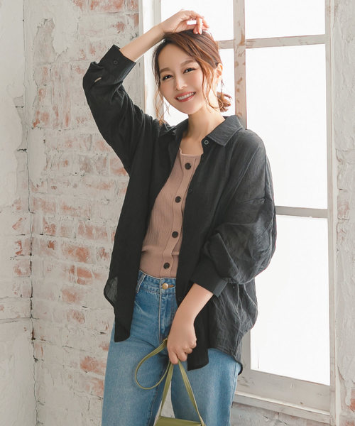 KOBE LETTUCE（コウベレタス）の「通気性バツグンで真夏も快適！選べる2タイプ シアーガーゼリラックスシャツ（シャツ/ブラウス・レディース・ベージュ/オレンジ/グレイッシュベージュ/オフホワイト/ブラック/グレー/ピンク/ブルー/ネイビー/ライトグレー/ライトピンク/イエロー系1/ネイビー系1/ベージュ系/ベージュ系1/ライトグレー系/ピンク系/ライトグレー系1/ホワイト系/イエロー系/ホワイト系1/ネイビー系/ピンク系1/ブラック系1/ブラック系/ミント/チャコールグレー/ホワイト系2/イエロー系2/ベージュ系2/ブルー系/ブルー系1/グレー系/ホワイト系3/ホワイト系4/イエロー系3/グリーン/グリーン系・FREE/2/1/3）」の7枚目の写真