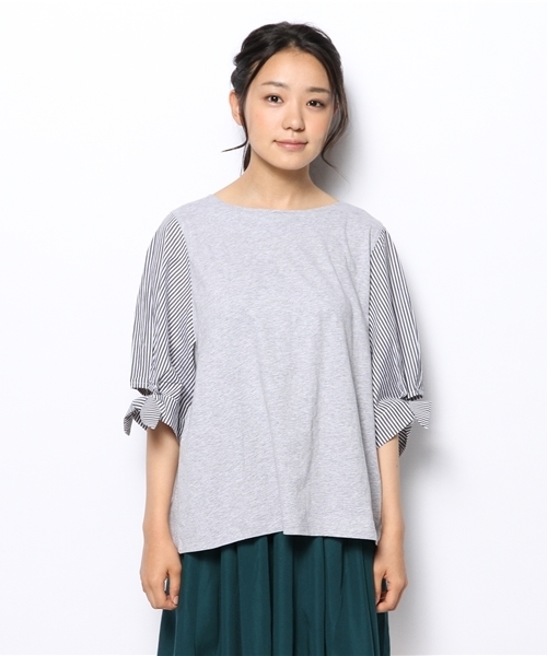 CIAOPANIC（チャオパニック）の「【Ciaopanic】袖ストライプBL（Tシャツ/カットソー・レディース・グレー/ホワイト・FREE）」の6枚目の写真