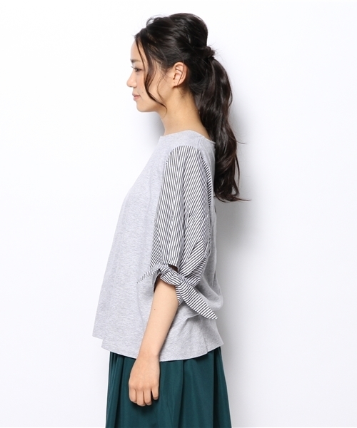 CIAOPANIC（チャオパニック）の「【Ciaopanic】袖ストライプBL（Tシャツ/カットソー・レディース・グレー/ホワイト・FREE）」の7枚目の写真
