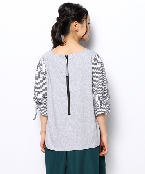 CIAOPANIC（チャオパニック）の「【Ciaopanic】袖ストライプBL（Tシャツ/カットソー・レディース・グレー/ホワイト・FREE）」の8枚目の写真
