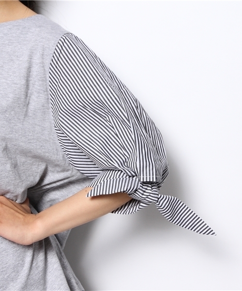 CIAOPANIC（チャオパニック）の「【Ciaopanic】袖ストライプBL（Tシャツ/カットソー・レディース・グレー/ホワイト・FREE）」の11枚目の写真