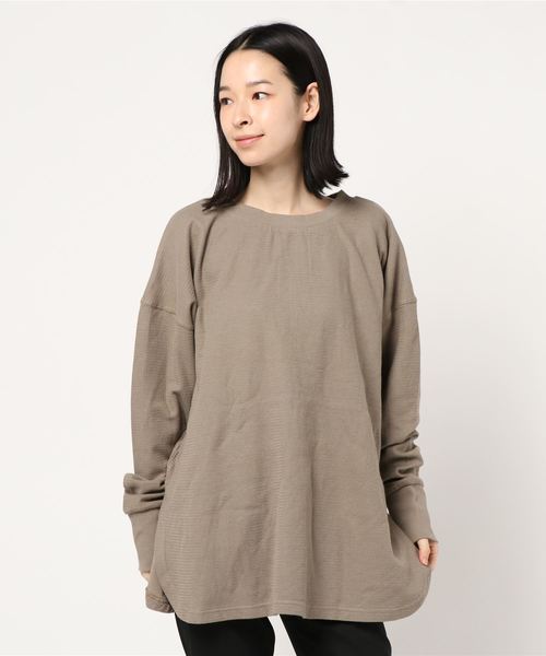 AMERICAN HOLIC（アメリカンホリック）の「2WAY鹿の子裾ラウンドチュニック＊（Tシャツ/カットソー・レディース・チャコールグレー/ネイビー/アイボリー/モカ・M/L）」の16枚目の写真