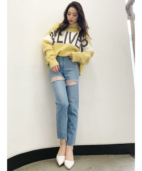 GYDA（ジェイダ）の「Thigh highダメージペグトップデニムパンツ（デニムパンツ・レディース・ライトブルー/ブルー・SMALL/MEDIUM/X-SMALL）」の12枚目の写真