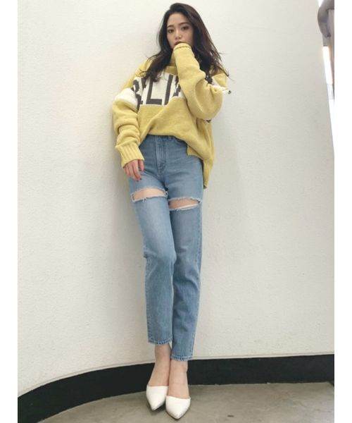 GYDA（ジェイダ）の「Thigh highダメージペグトップデニムパンツ（デニムパンツ・レディース・ライトブルー/ブルー・SMALL/MEDIUM/X-SMALL）」の3枚目の写真