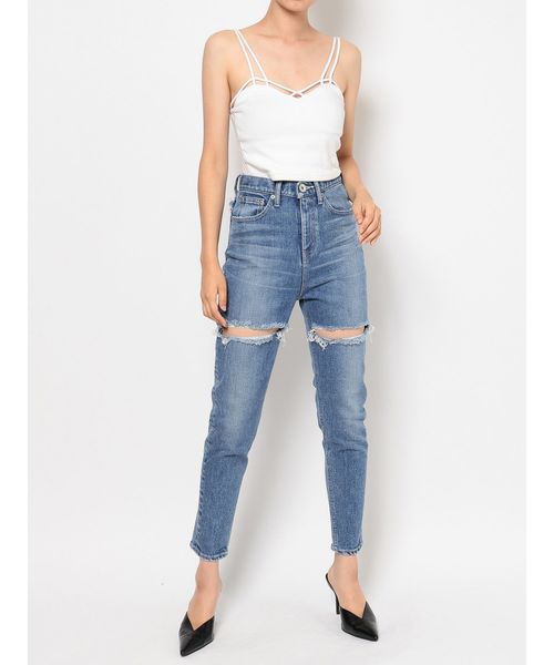 GYDA（ジェイダ）の「Thigh highダメージペグトップデニムパンツ（デニムパンツ・レディース・ライトブルー/ブルー・SMALL/MEDIUM/X-SMALL）」の5枚目の写真