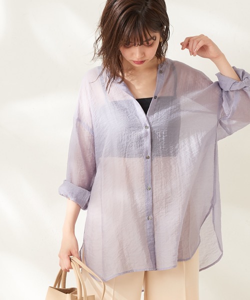 natural couture(ナチュラルクチュール)の「バンドカラーシアーシャツ(シャツ/ブラウス・レディース・ブラック/ブルー/ミント/グレイッシュベージュ・FREE)」の17枚目の写真