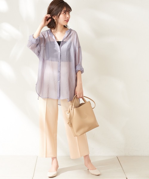 natural couture(ナチュラルクチュール)の「バンドカラーシアーシャツ(シャツ/ブラウス・レディース・ブラック/ブルー/ミント/グレイッシュベージュ・FREE)」の8枚目の写真
