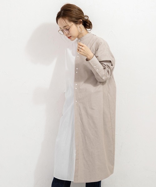 KOBE LETTUCE（コウベレタス）の「【WEARISTA田中亜希子さん×KOBE LETTUCEコラボ】ハイネックバックベルトシャツワンピース（シャツワンピース・レディース・ブラック/ベージュ/オフホワイト/ストライプ・FREE）」の3枚目の写真