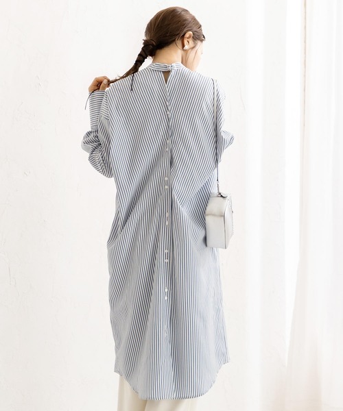KOBE LETTUCE（コウベレタス）の「【WEARISTA田中亜希子さん×KOBE LETTUCEコラボ】ハイネックバックベルトシャツワンピース（シャツワンピース・レディース・ブラック/ベージュ/オフホワイト/ストライプ・FREE）」の12枚目の写真